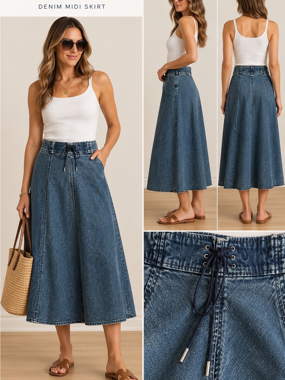 Ralph Lauren Denim Indigo Drawstring Midi Skirt